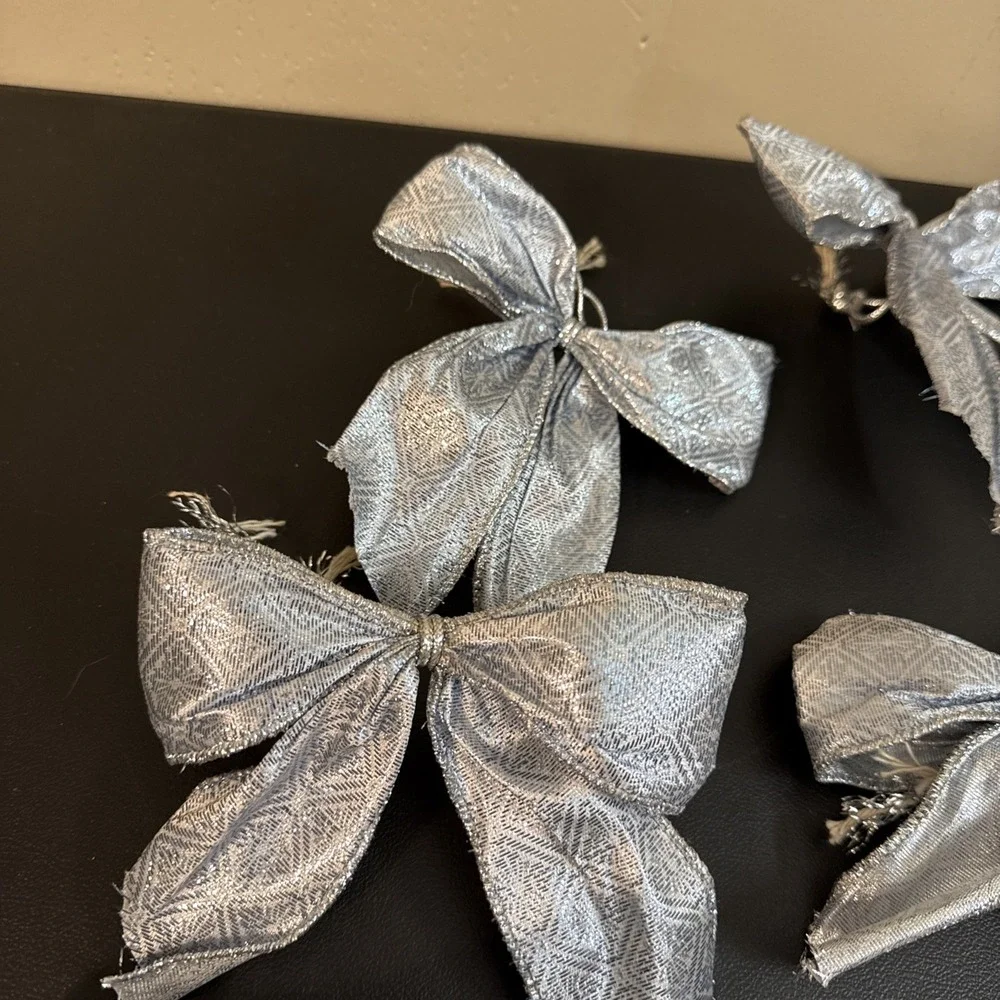 Lot Of 10 Vintage Blue/Silver Bows Xmas Tree Decor 2000's